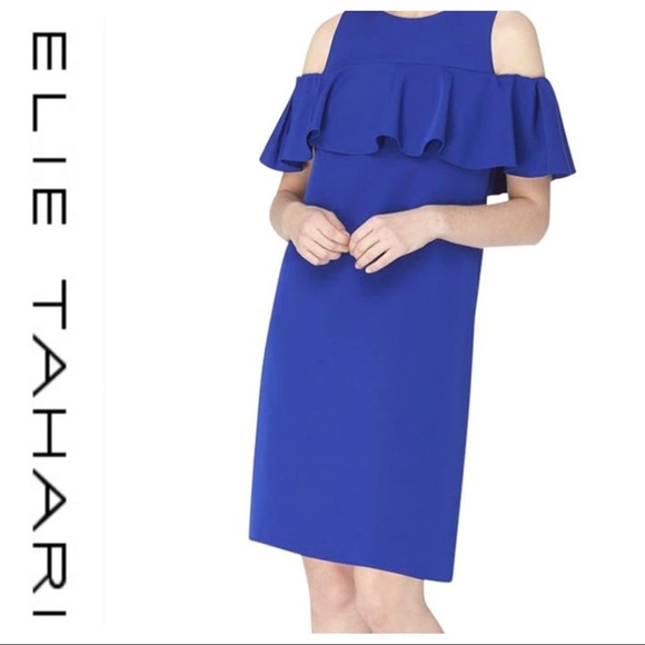 💕SALE Tahari ASL Ruffled Cold Shoulder Mini Dress - Picture 6 of 16